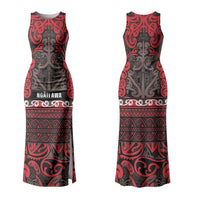 Aotearoa Iwi Ngati Awa Family Matching Tank Maxi Dress and Hawaiian Shirt Maori Wharenui House Tribal Pattern LT9 Mom's Dress Red - Polynesian Pride
