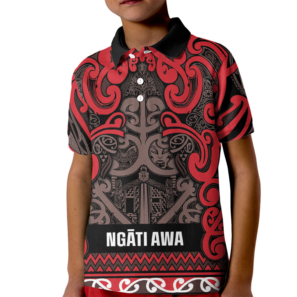 Aotearoa Iwi Ngati Awa Kid Polo Shirt Maori Wharenui House Tribal Pattern LT9 Kid Red - Polynesian Pride