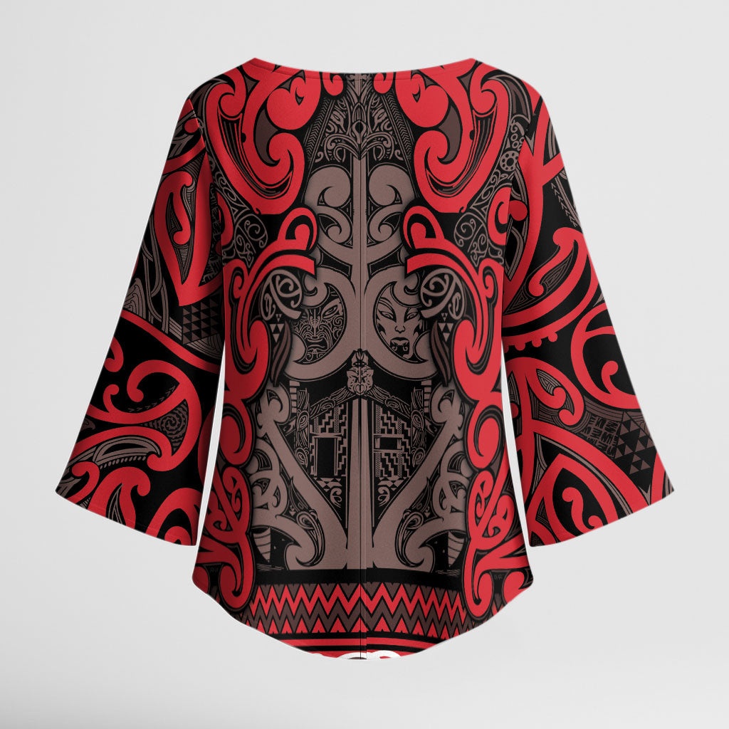 Aotearoa Iwi Ngati Awa Kimono Sleeve Blouse Maori Wharenui House Tribal Pattern LT9 - Polynesian Pride
