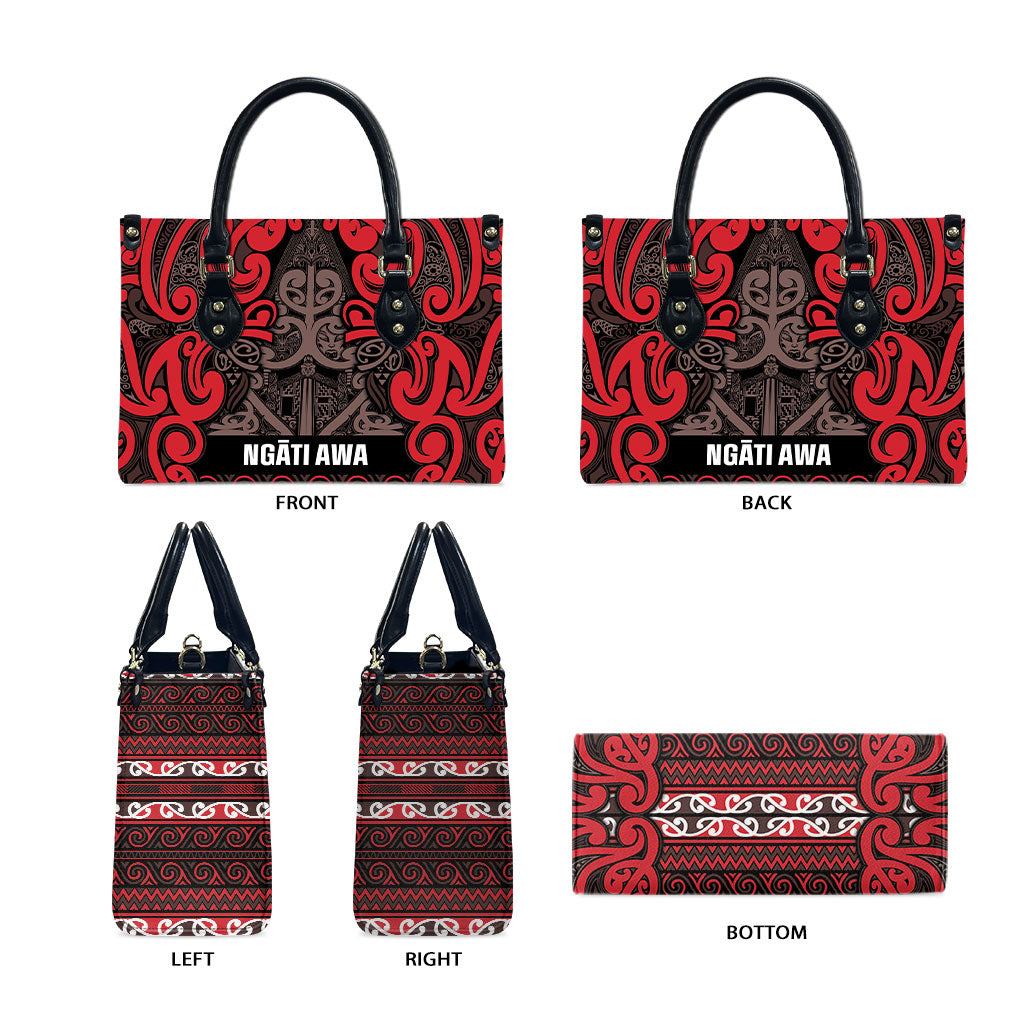 Aotearoa Iwi Ngati Awa Leather Bag Maori Wharenui House Tribal Pattern LT9 - Polynesian Pride