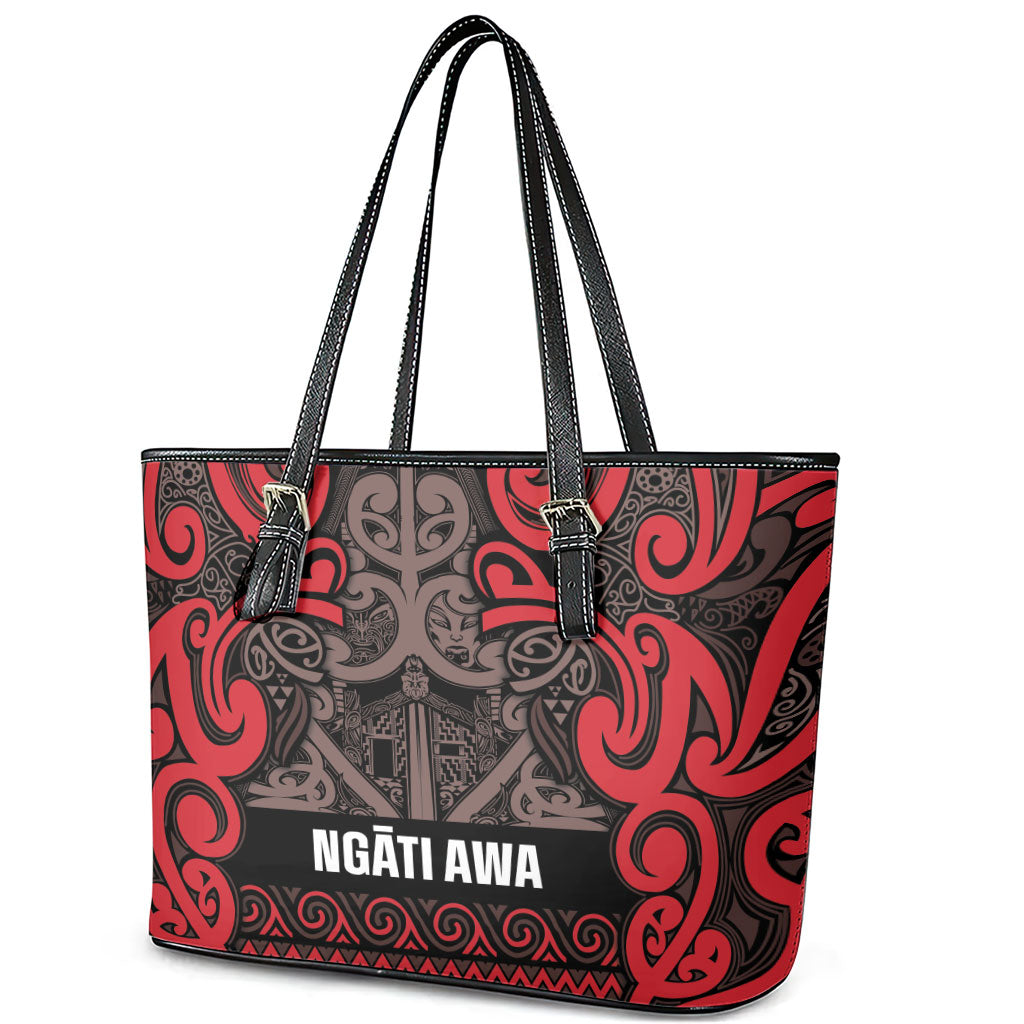 Aotearoa Iwi Ngati Awa Leather Tote Bag Maori Wharenui House Tribal Pattern LT9 - Polynesian Pride