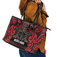 Aotearoa Iwi Ngati Awa Leather Tote Bag Maori Wharenui House Tribal Pattern LT9 - Polynesian Pride