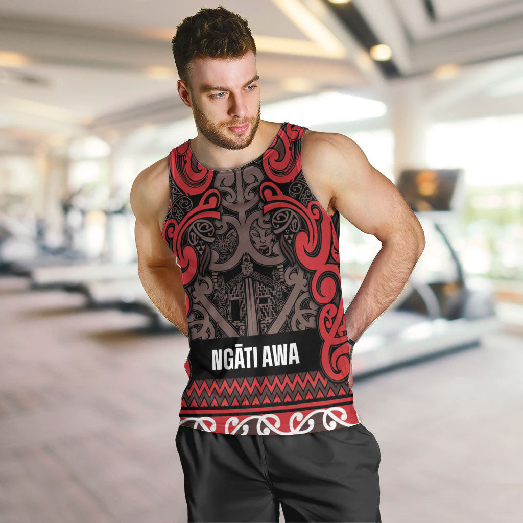 Aotearoa Iwi Ngati Awa Men Tank Top Maori Wharenui House Tribal Pattern LT9 Red - Polynesian Pride