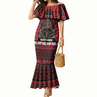 Aotearoa Iwi Ngati Awa Mermaid Dress Maori Wharenui House Tribal Pattern LT9 Women Red - Polynesian Pride