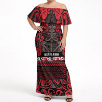 Aotearoa Iwi Ngati Awa Off Shoulder Maxi Dress Maori Wharenui House Tribal Pattern LT9 Women Red - Polynesian Pride