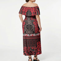 Aotearoa Iwi Ngati Awa Off Shoulder Maxi Dress Maori Wharenui House Tribal Pattern LT9 - Polynesian Pride