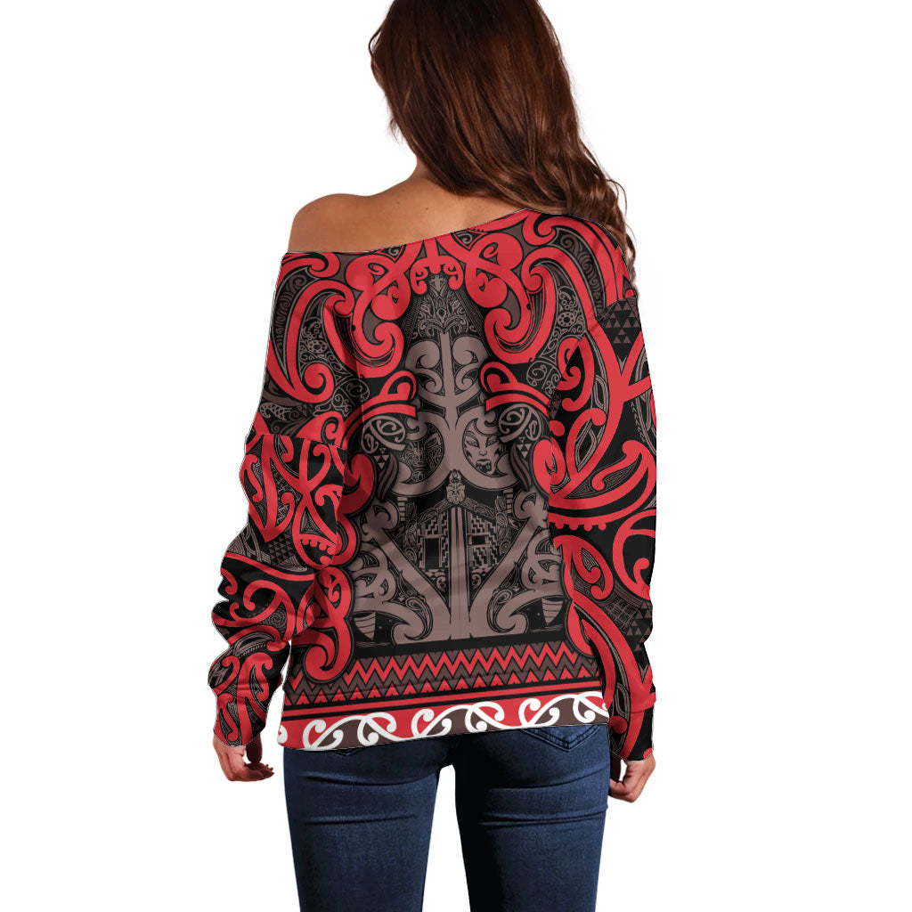 Aotearoa Iwi Ngati Awa Off Shoulder Sweater Maori Wharenui House Tribal Pattern LT9 - Polynesian Pride
