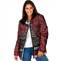 Aotearoa Iwi Ngati Awa Padded Jacket Maori Wharenui House Tribal Pattern LT9 Women Red - Polynesian Pride