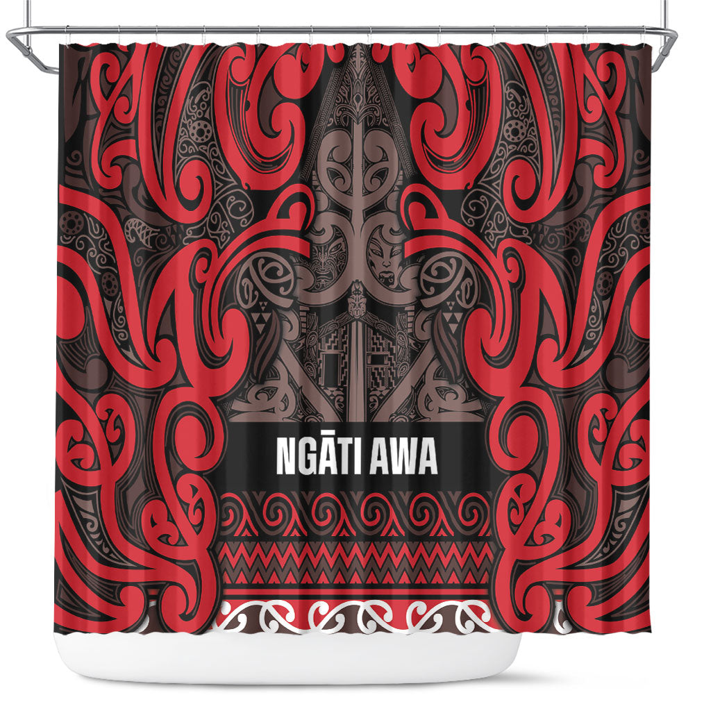 Aotearoa Iwi Ngati Awa Shower Curtain Maori Wharenui House Tribal Pattern LT9 Red - Polynesian Pride