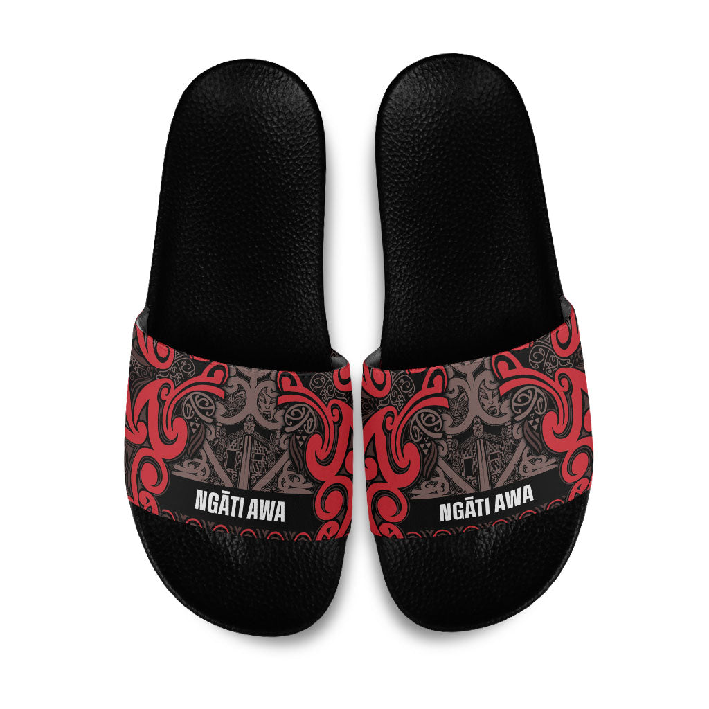 Aotearoa Iwi Ngati Awa Slide Sandals Maori Wharenui House Tribal Pattern LT9 Red - Polynesian Pride