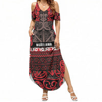 Aotearoa Iwi Ngati Awa Summer Maxi Dress Maori Wharenui House Tribal Pattern LT9 Women Red - Polynesian Pride