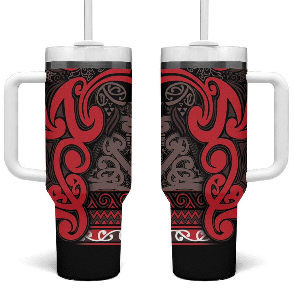 Aotearoa Iwi Ngati Awa Tumbler With Handle Maori Wharenui House Tribal Pattern LT9 One Size: 40 oz Red - Polynesian Pride
