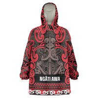 Aotearoa Iwi Ngati Awa Wearable Blanket Hoodie Maori Wharenui House Tribal Pattern LT9 One Size Red - Polynesian Pride