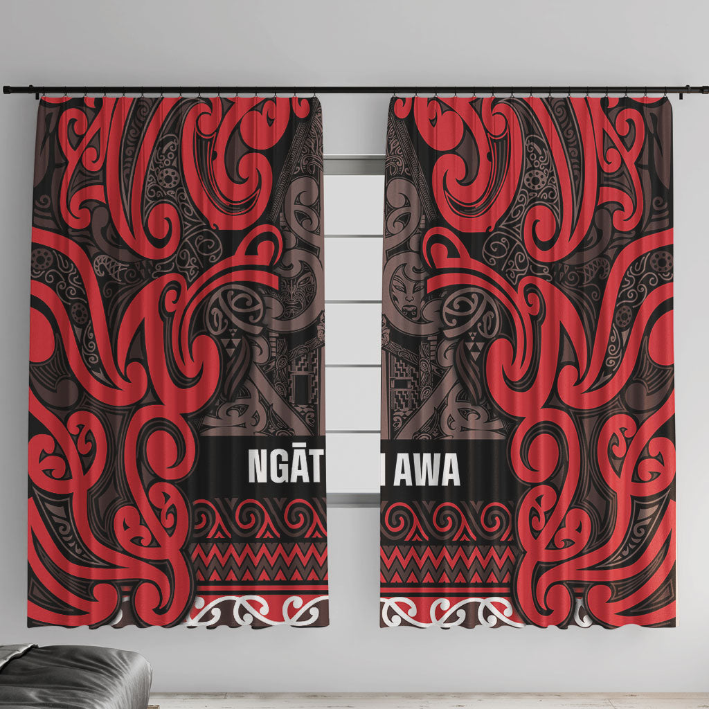 Aotearoa Iwi Ngati Awa Window Curtain Maori Wharenui House Tribal Pattern LT9 With Hooks Red - Polynesian Pride