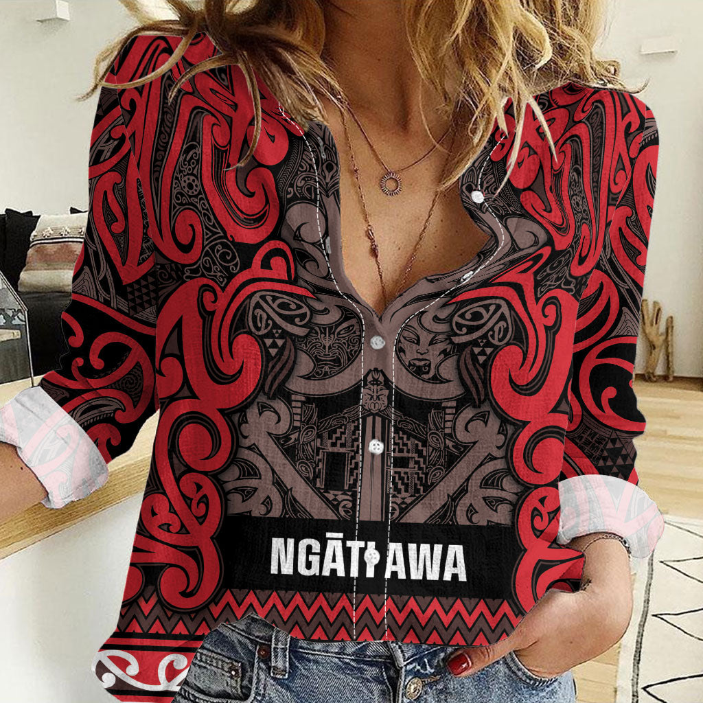 Aotearoa Iwi Ngati Awa Women Casual Shirt Maori Wharenui House Tribal Pattern LT9 Female Red - Polynesian Pride