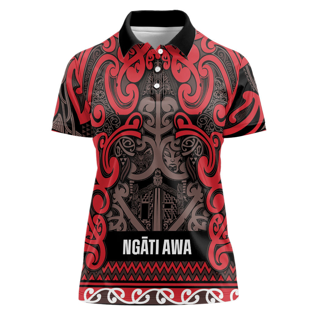 Aotearoa Iwi Ngati Awa Women Polo Shirt Maori Wharenui House Tribal Pattern LT9 Female Red - Polynesian Pride