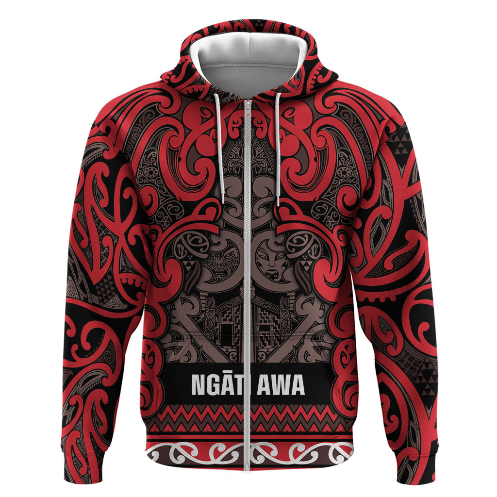 Aotearoa Iwi Ngati Awa Zip Hoodie Maori Wharenui House Tribal Pattern LT9 Zip Hoodie Red - Polynesian Pride