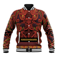 Aotearoa Iwi Rongowhakaata Baseball Jacket Maori Wharenui House Tribal Pattern LT9 Unisex Brick Red - Polynesian Pride