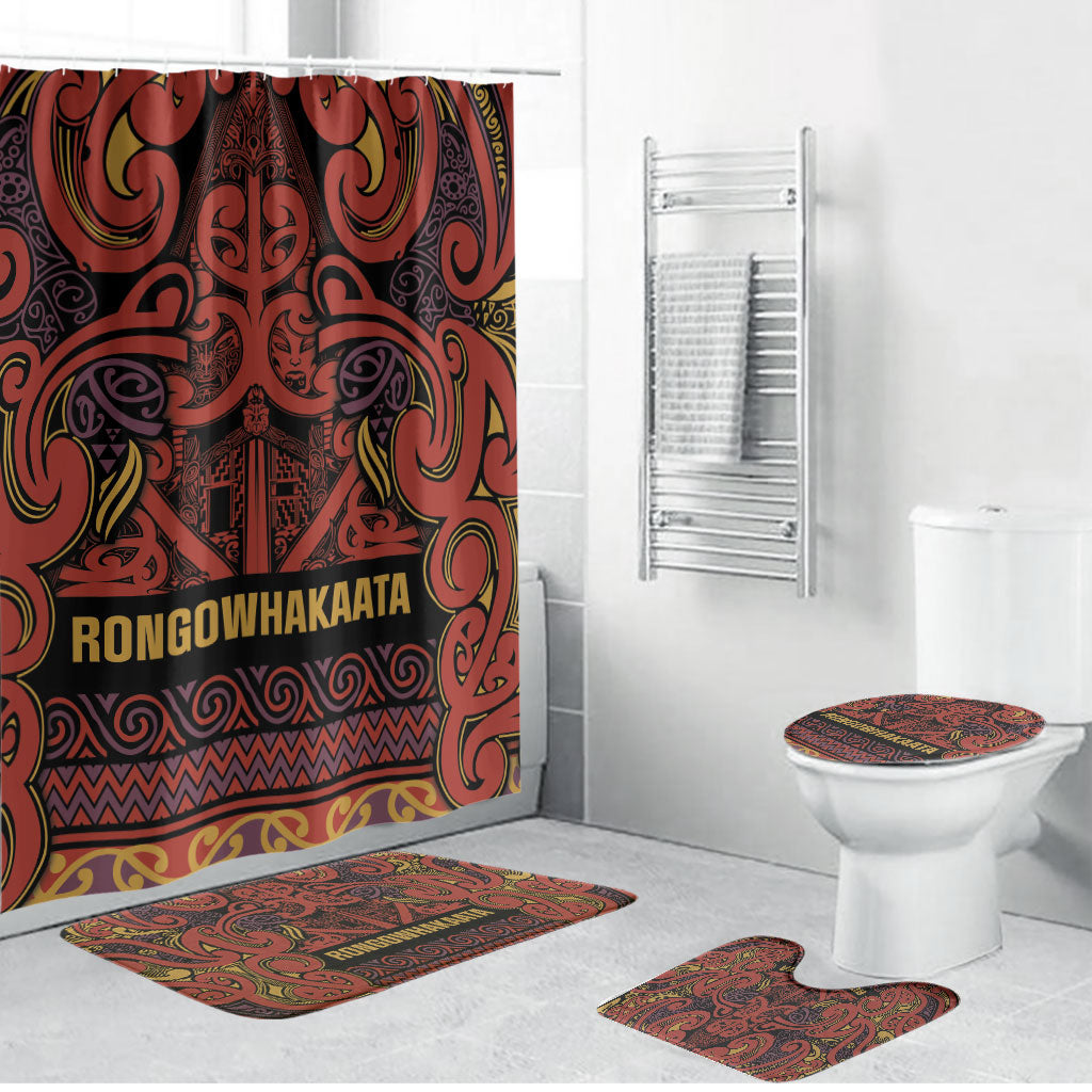 Aotearoa Iwi Rongowhakaata Bathroom Set Maori Wharenui House Tribal Pattern LT9 Bathroom Set (4 pcs) Brick Red - Polynesian Pride