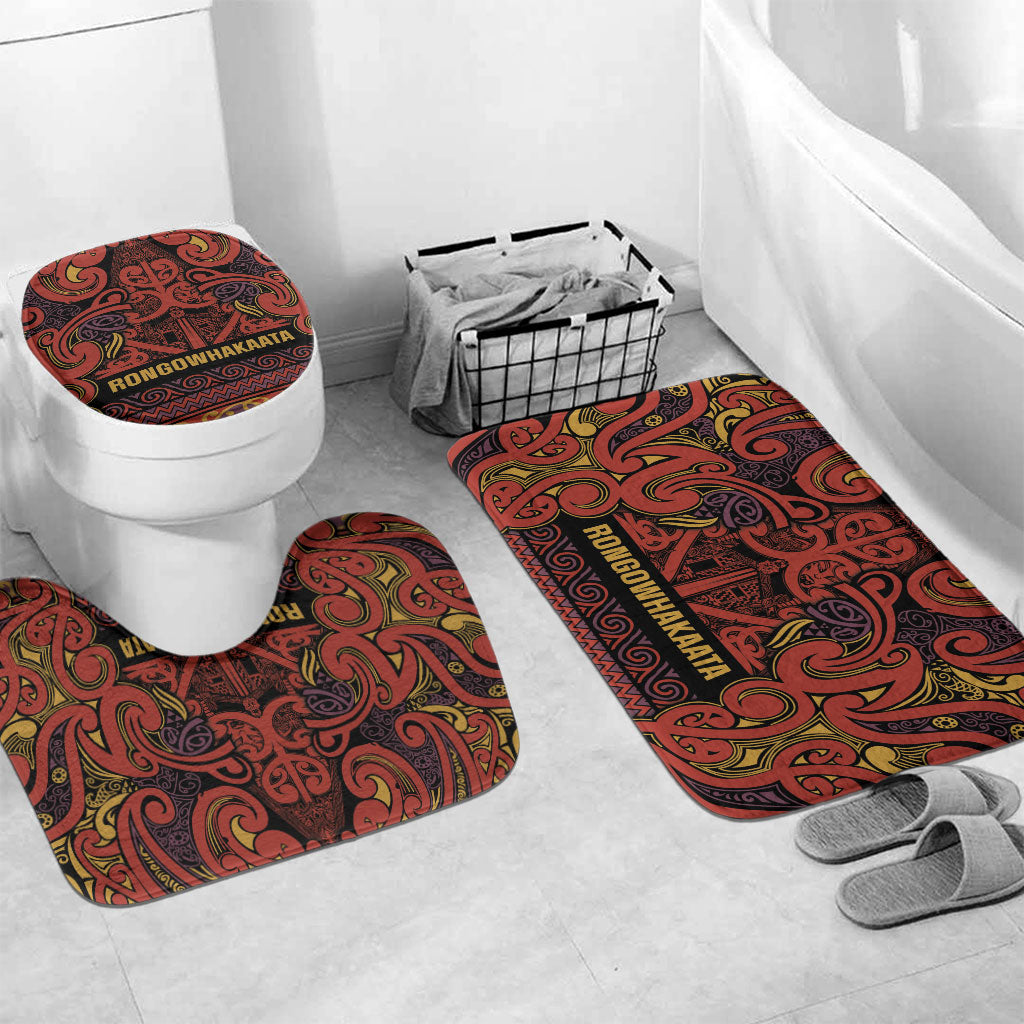 Aotearoa Iwi Rongowhakaata Bathroom Set Maori Wharenui House Tribal Pattern LT9 Mat Set Only (3 pcs) One Size Brick Red - Polynesian Pride