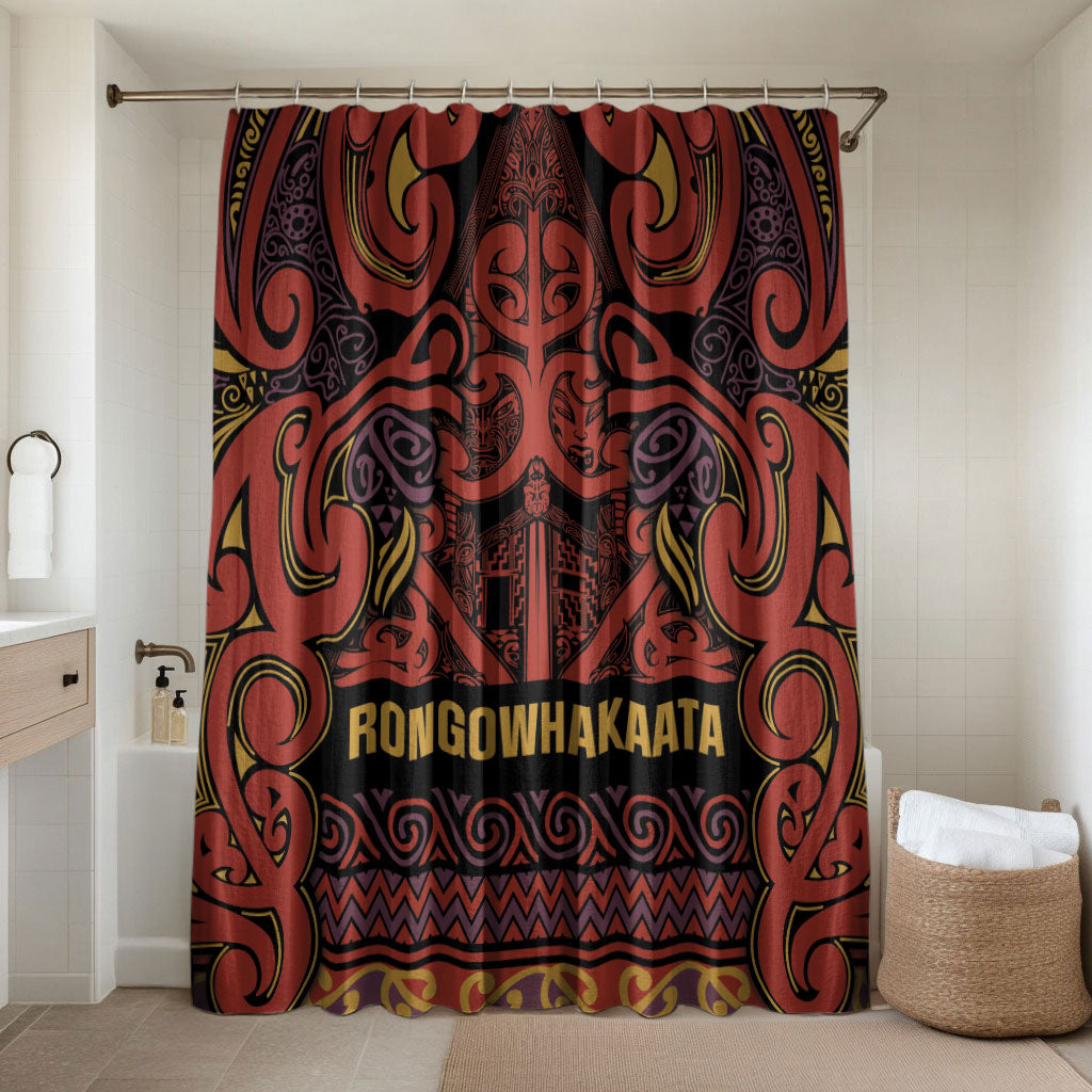 Aotearoa Iwi Rongowhakaata Bathroom Set Maori Wharenui House Tribal Pattern LT9 Shower Curtain Only Brick Red - Polynesian Pride