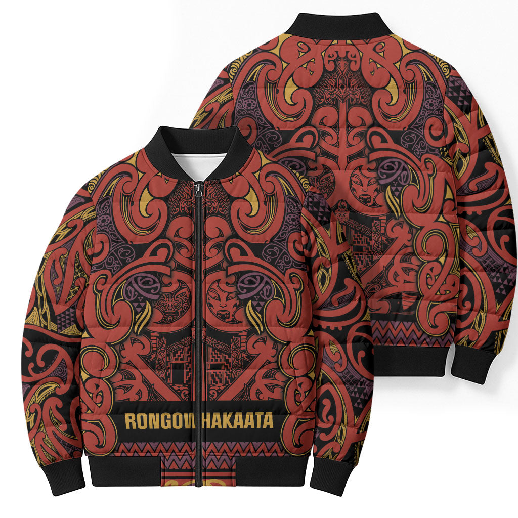 Aotearoa Iwi Rongowhakaata Bomber Puffer Jacket Maori Wharenui House Tribal Pattern LT9 - Polynesian Pride