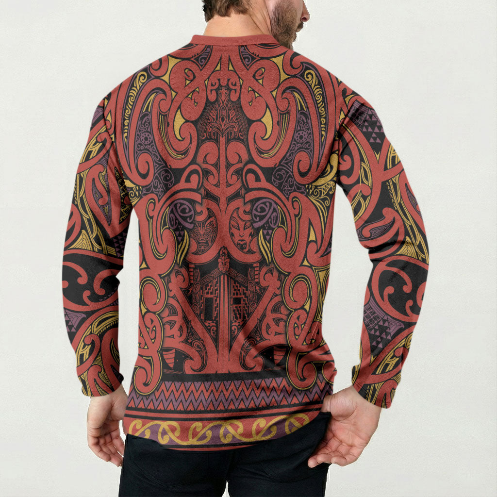 Aotearoa Iwi Rongowhakaata Button Sweatshirt Maori Wharenui House Tribal Pattern LT9 - Polynesian Pride