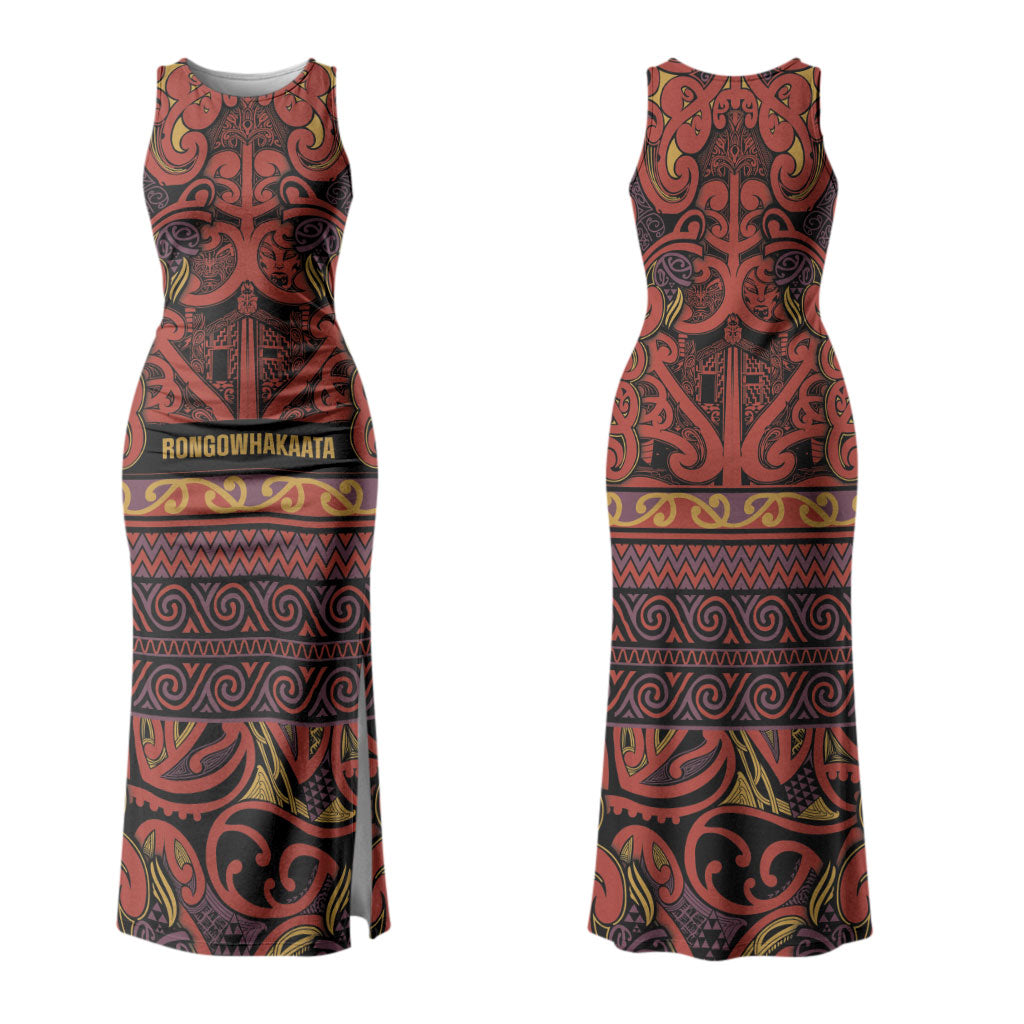Aotearoa Iwi Rongowhakaata Couples Matching Tank Maxi Dress and Hawaiian Shirt Maori Wharenui House Tribal Pattern LT9 - Polynesian Pride
