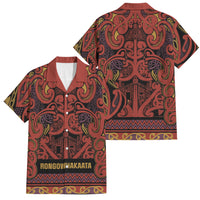Aotearoa Iwi Rongowhakaata Family Matching Off Shoulder Maxi Dress and Hawaiian Shirt Maori Wharenui House Tribal Pattern LT9 Dad's Shirt - Short Sleeve Brick Red - Polynesian Pride