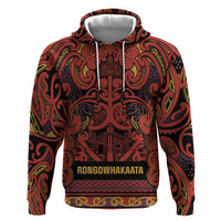 Aotearoa Iwi Rongowhakaata Hoodie Maori Wharenui House Tribal Pattern LT9 Pullover Hoodie Brick Red - Polynesian Pride