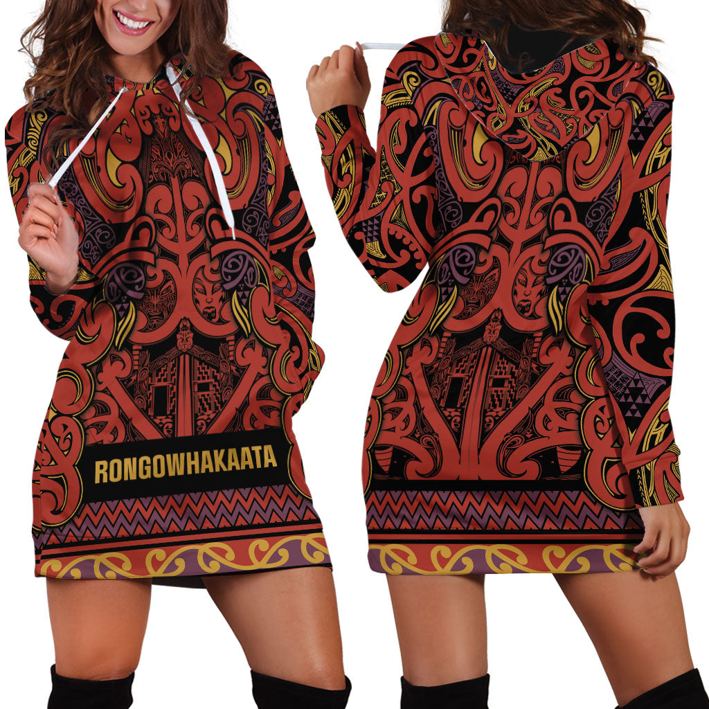 Aotearoa Iwi Rongowhakaata Hoodie Dress Maori Wharenui House Tribal Pattern LT9 - Polynesian Pride