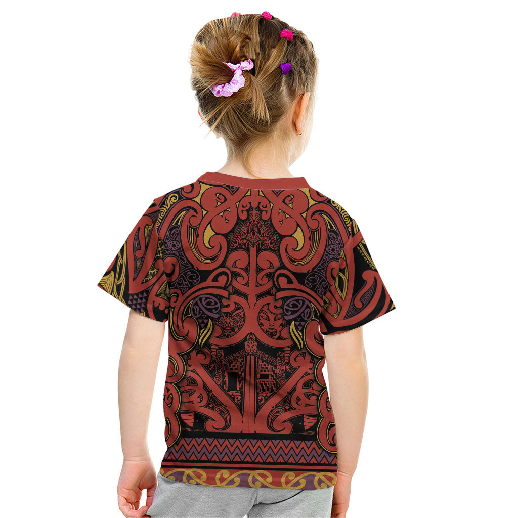 Aotearoa Iwi Rongowhakaata Kid T Shirt Maori Wharenui House Tribal Pattern LT9 - Polynesian Pride