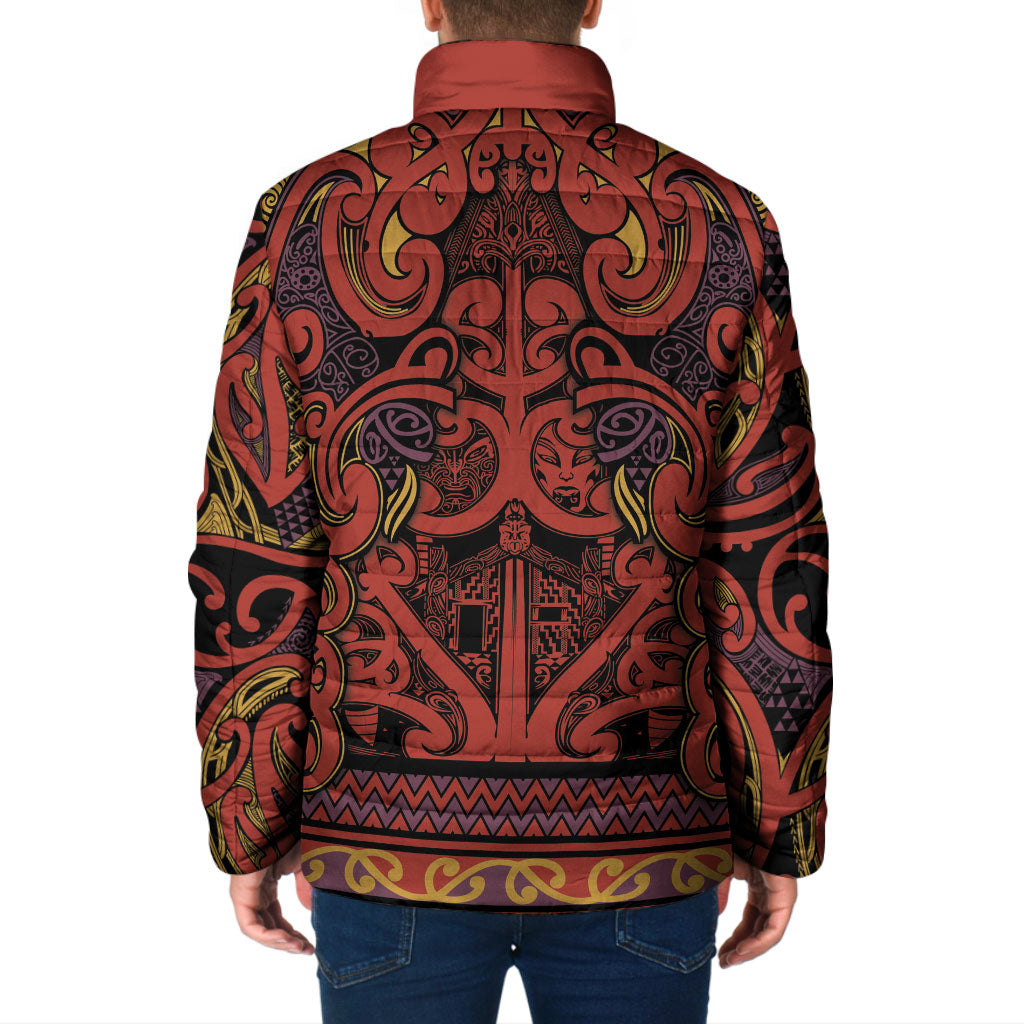 Aotearoa Iwi Rongowhakaata Padded Jacket Maori Wharenui House Tribal Pattern LT9 - Polynesian Pride