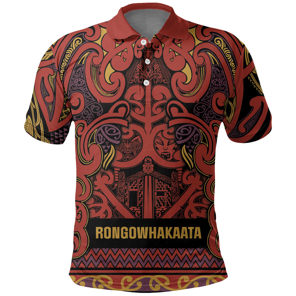 Aotearoa Iwi Rongowhakaata Polo Shirt Maori Wharenui House Tribal Pattern LT9 Brick Red - Polynesian Pride