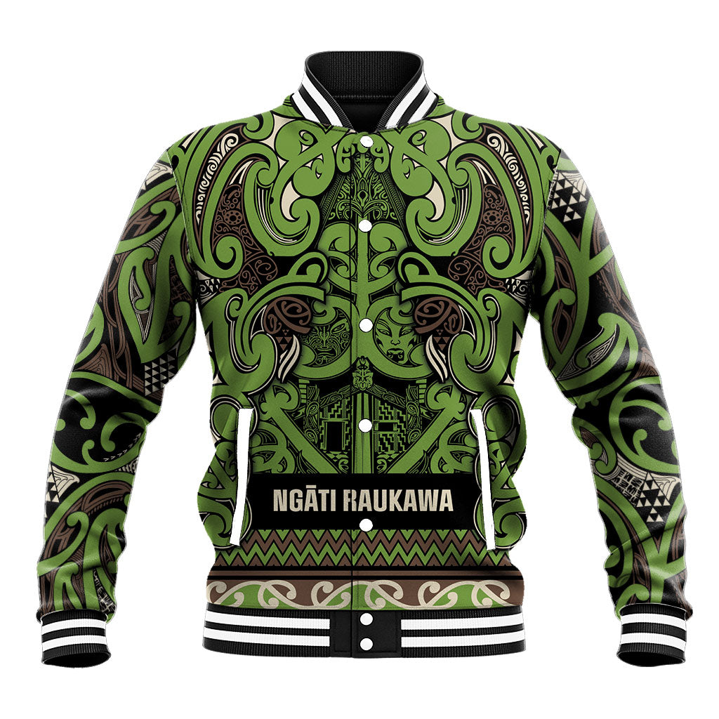 Aotearoa Iwi Ngati Raukawa Baseball Jacket Maori Wharenui House Tribal Pattern LT9 Unisex Olive green - Polynesian Pride
