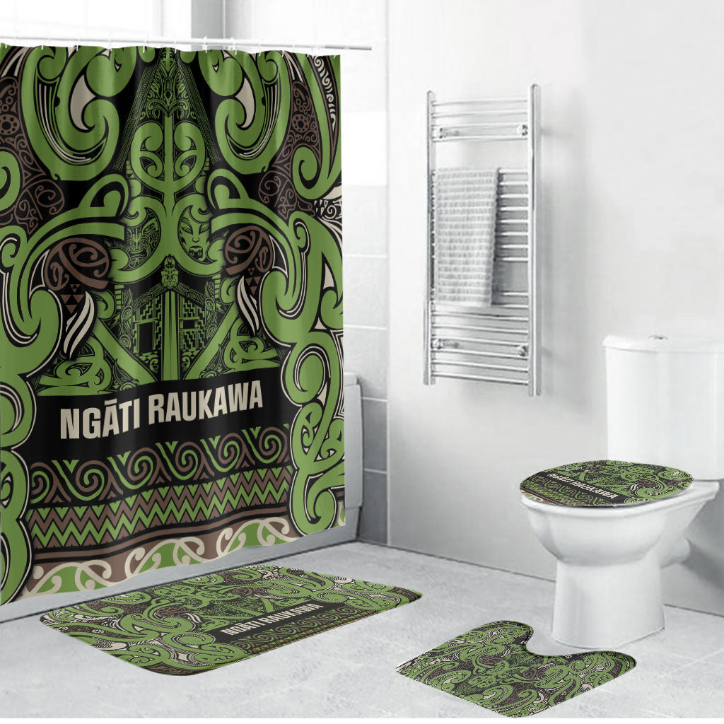 Aotearoa Iwi Ngati Raukawa Bathroom Set Maori Wharenui House Tribal Pattern LT9 Bathroom Set (4 pcs) Olive green - Polynesian Pride