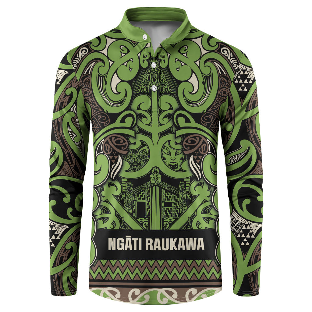 Aotearoa Iwi Ngati Raukawa Button Sweatshirt Maori Wharenui House Tribal Pattern LT9 Olive green - Polynesian Pride