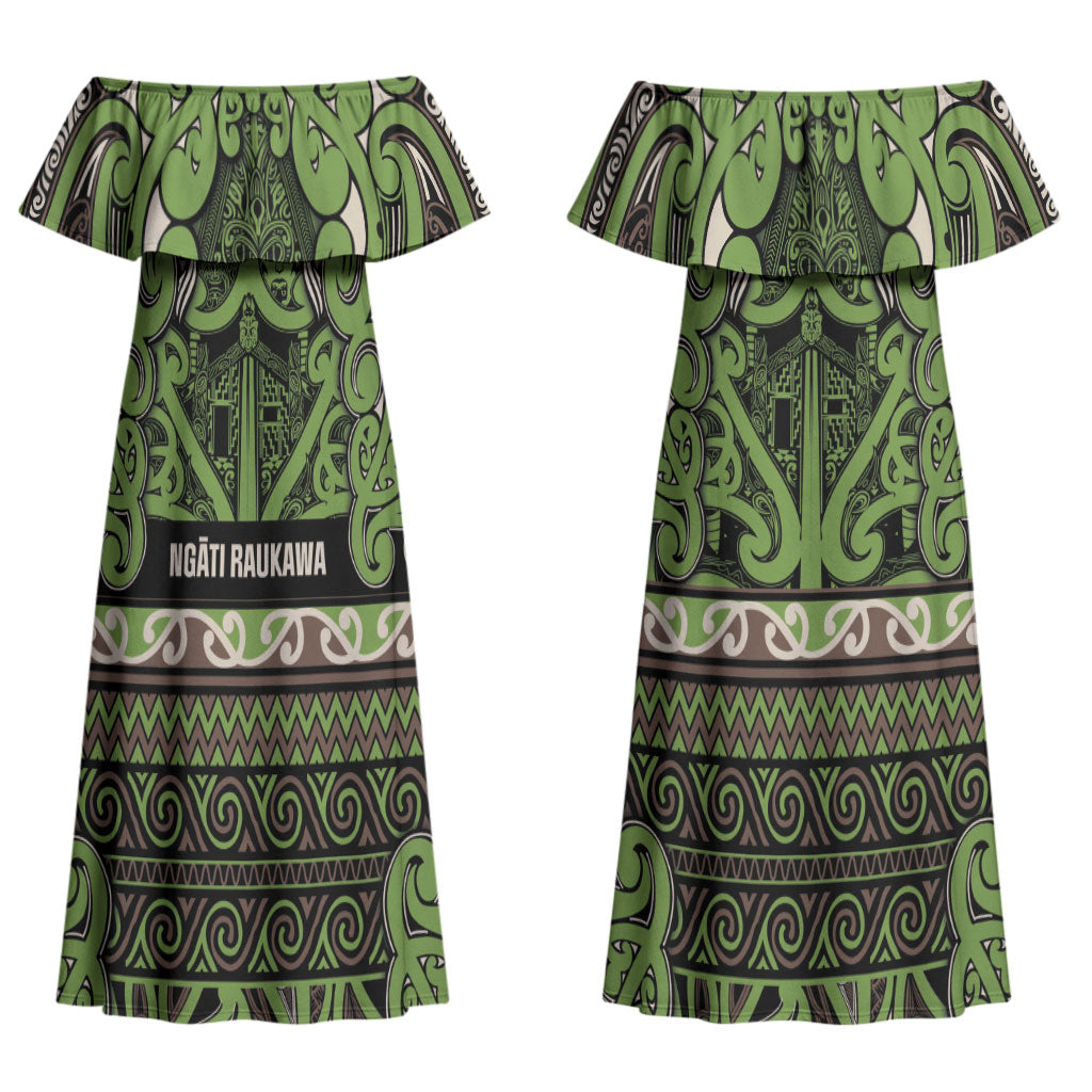 Aotearoa Iwi Ngati Raukawa Couples Matching Off Shoulder Maxi Dress and Hawaiian Shirt Maori Wharenui House Tribal Pattern LT9 - Polynesian Pride