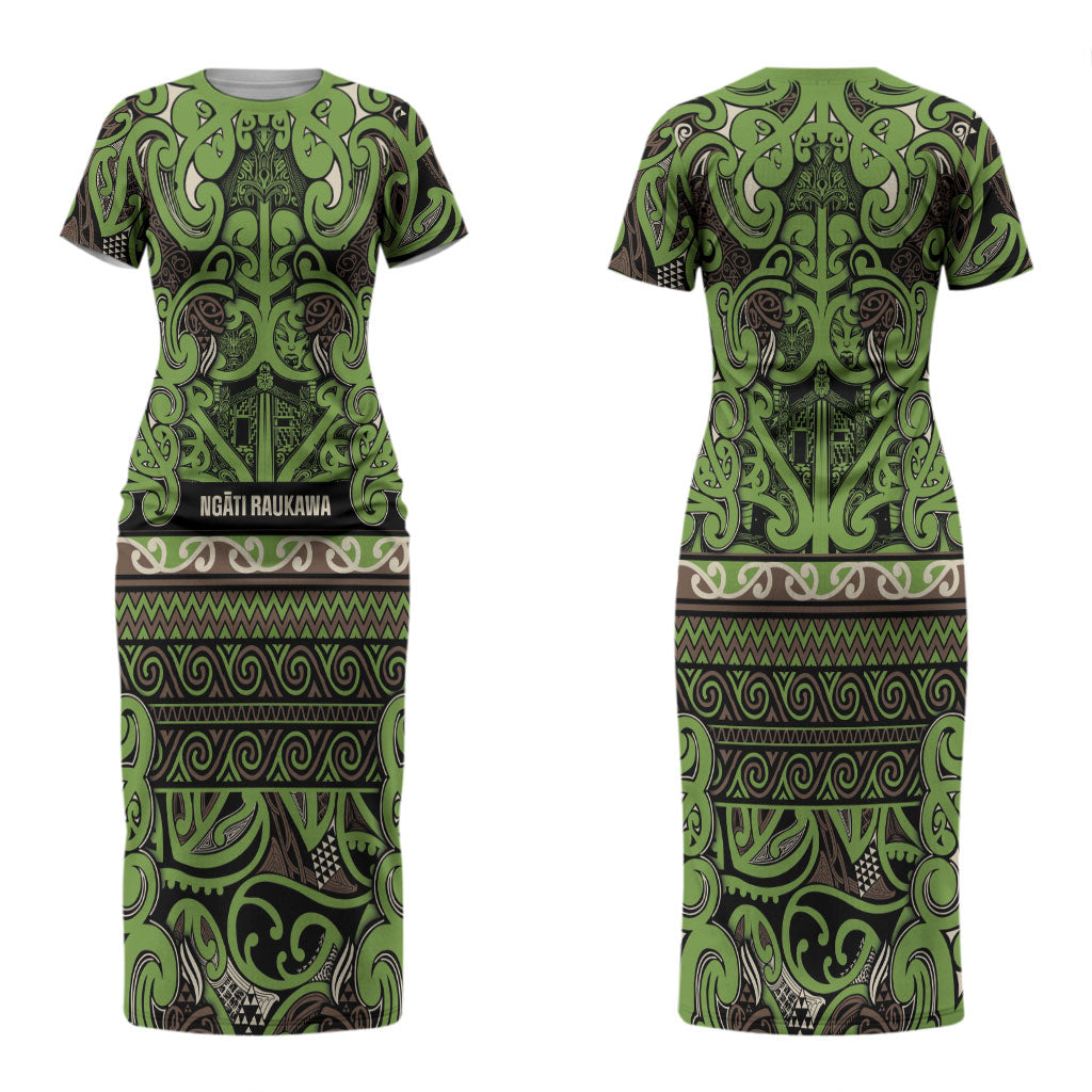 Aotearoa Iwi Ngati Raukawa Couples Matching Short Sleeve Bodycon Dress and Hawaiian Shirt Maori Wharenui House Tribal Pattern LT9 - Polynesian Pride