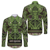 Aotearoa Iwi Ngati Raukawa Family Matching Long Sleeve Bodycon Dress and Hawaiian Shirt Maori Wharenui House Tribal Pattern LT9 Dad's Shirt - Long Sleeve Olive green - Polynesian Pride