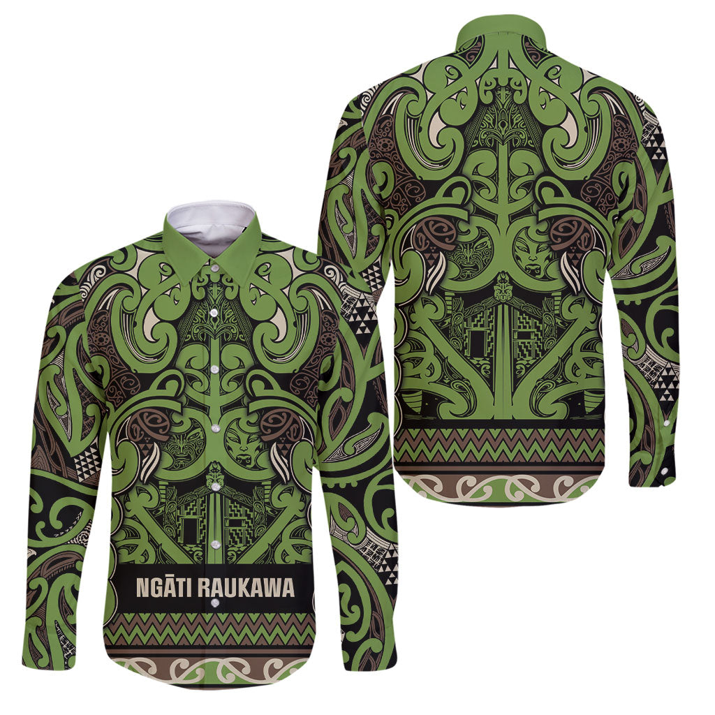 Aotearoa Iwi Ngati Raukawa Family Matching Mermaid Dress and Hawaiian Shirt Maori Wharenui House Tribal Pattern LT9 Dad's Shirt - Long Sleeve Olive green - Polynesian Pride