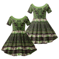Aotearoa Iwi Ngati Raukawa Family Matching Mermaid Dress and Hawaiian Shirt Maori Wharenui House Tribal Pattern LT9 Daughter's Dress Olive green - Polynesian Pride