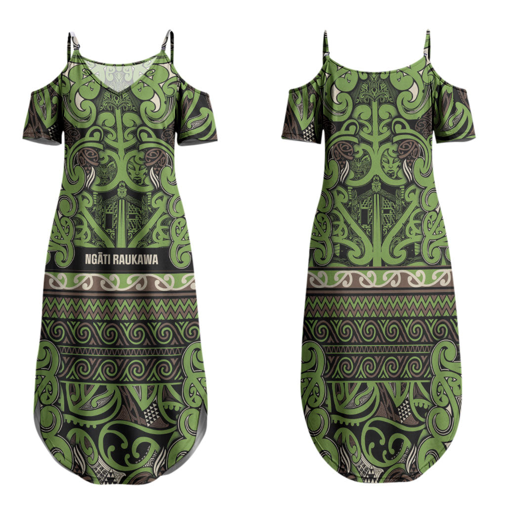Aotearoa Iwi Ngati Raukawa Family Matching Summer Maxi Dress and Hawaiian Shirt Maori Wharenui House Tribal Pattern LT9 Mom's Dress Olive green - Polynesian Pride