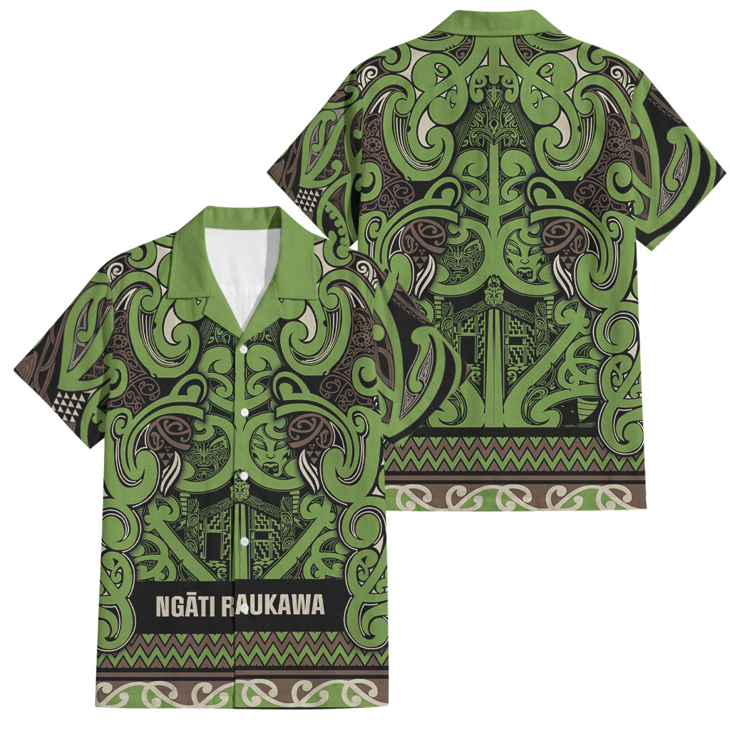 Aotearoa Iwi Ngati Raukawa Family Matching Summer Maxi Dress and Hawaiian Shirt Maori Wharenui House Tribal Pattern LT9 Dad's Shirt - Short Sleeve Olive green - Polynesian Pride