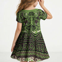 Aotearoa Iwi Ngati Raukawa Kid Short Sleeve Dress Maori Wharenui House Tribal Pattern LT9 - Polynesian Pride