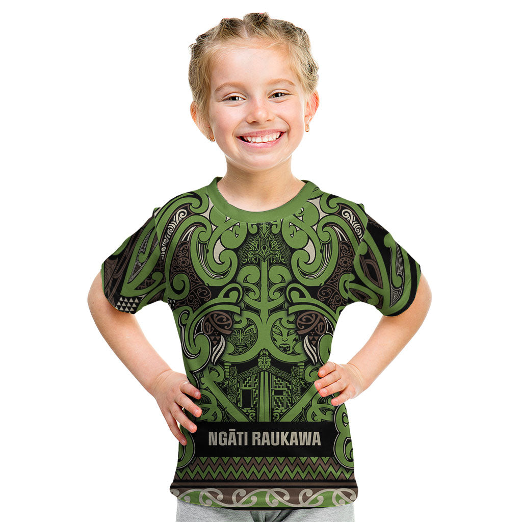 Aotearoa Iwi Ngati Raukawa Kid T Shirt Maori Wharenui House Tribal Pattern LT9 Olive green - Polynesian Pride