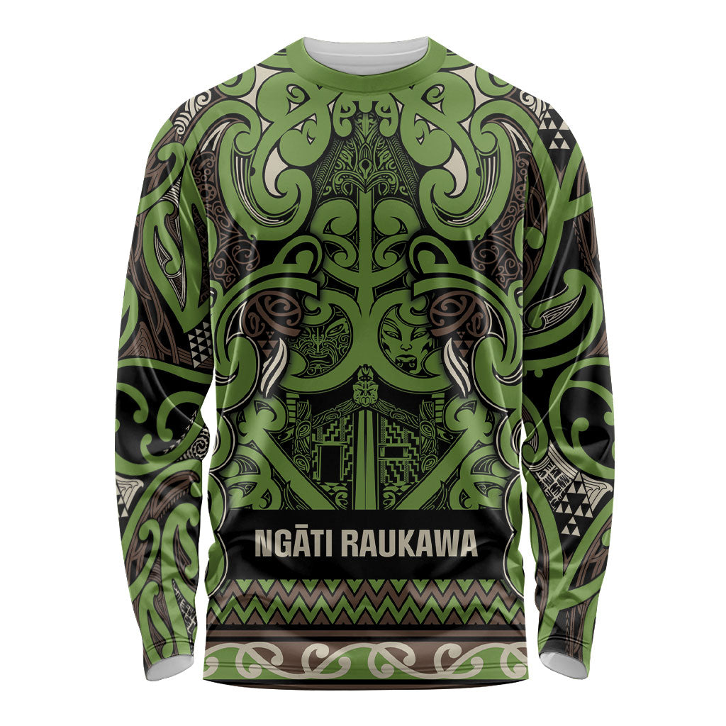 Aotearoa Iwi Ngati Raukawa Long Sleeve Shirt Maori Wharenui House Tribal Pattern LT9 Unisex Olive green - Polynesian Pride