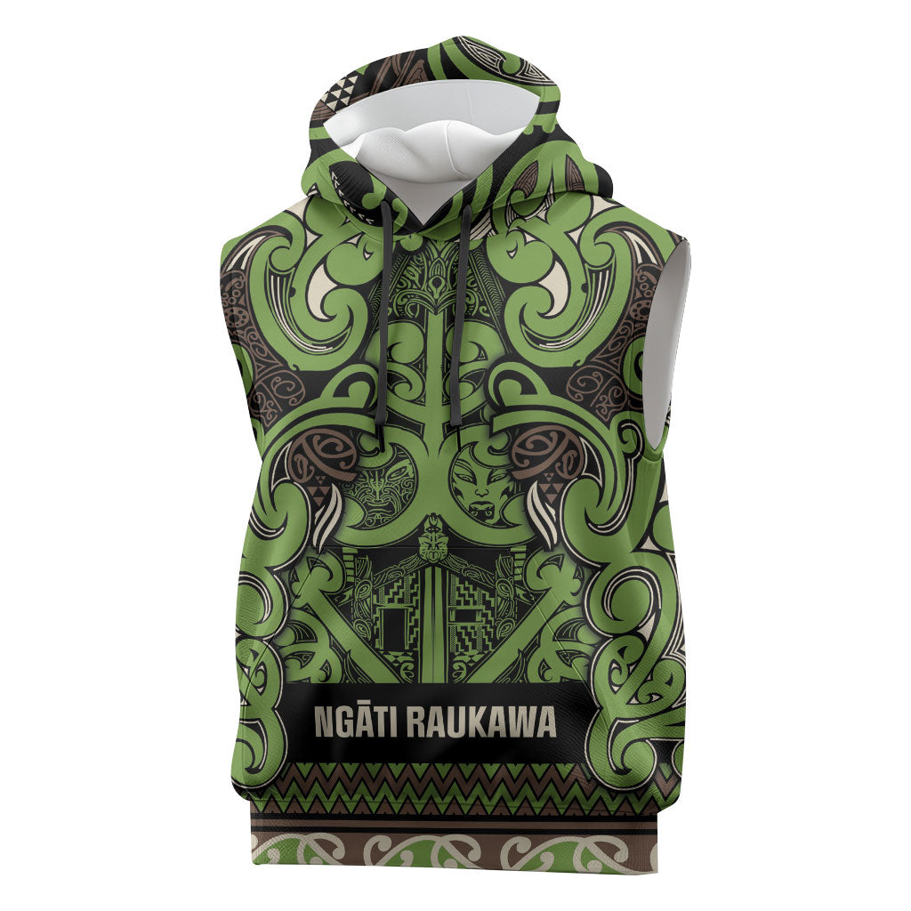 Aotearoa Iwi Ngati Raukawa Sleeveless Hoodie Maori Wharenui House Tribal Pattern LT9 Olive green - Polynesian Pride