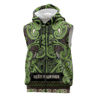 Aotearoa Iwi Ngati Raukawa Sleeveless Zip Hoodie Maori Wharenui House Tribal Pattern LT9 Olive green - Polynesian Pride