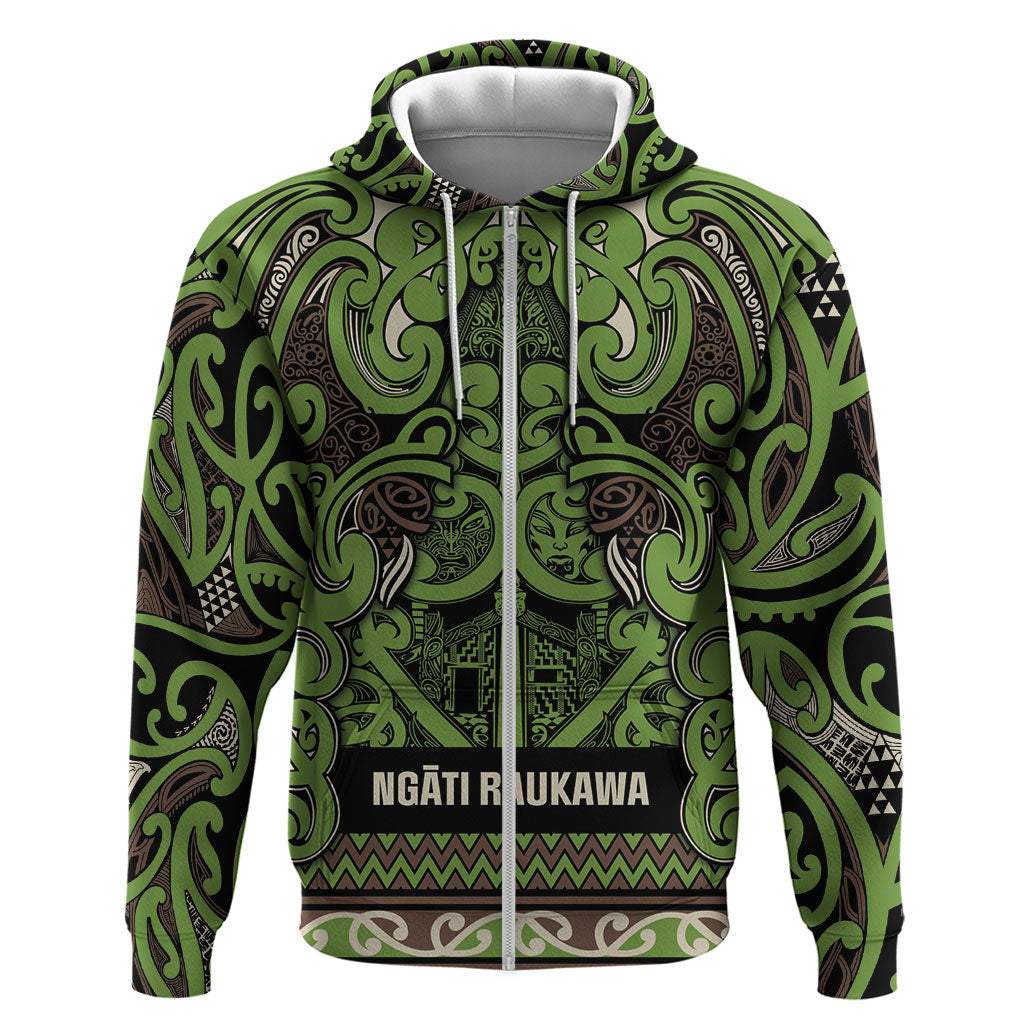 Aotearoa Iwi Ngati Raukawa Zip Hoodie Maori Wharenui House Tribal Pattern LT9 Zip Hoodie Olive green - Polynesian Pride